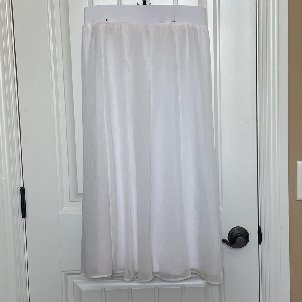 Ruby Rd. Petite (Small)White A-Line Semi-Sheer Midi Skirt lined w attached skirt - Picture 12 of 17